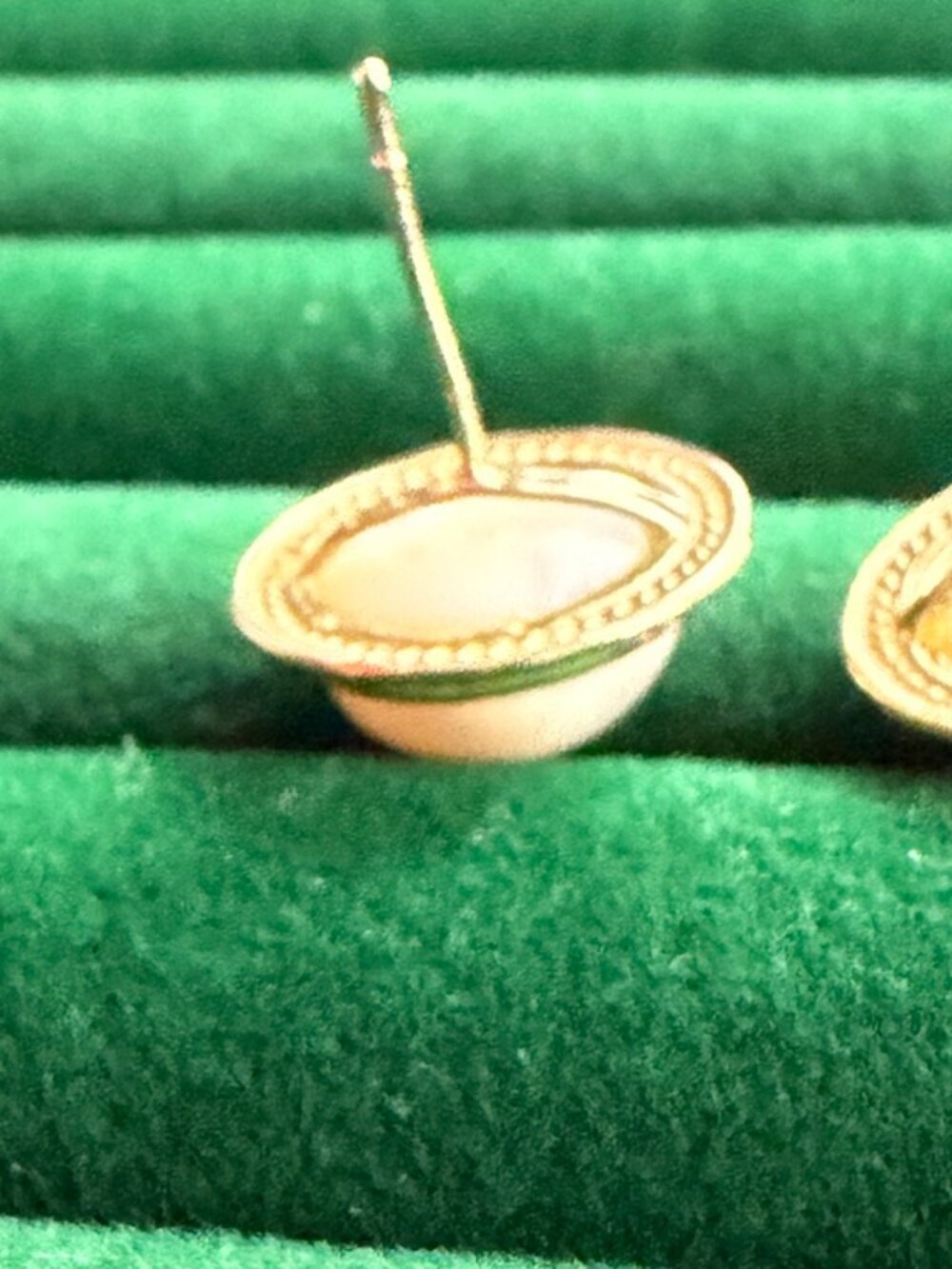 14K Yellow Gold Pearl Button Earrings 3.97g Rope Twist Vintage Style Studs - Picture 3 of 8
